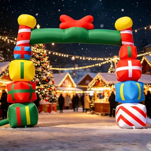 26ft×18ft Inflatable Christmas Arch, Waterproof Windproof Blow Up Gift Box Archway with Blower for Outdoor Yard Holiday Decor