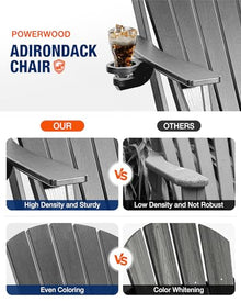 POWERWOOD Adirondack Chair with Cup Holder: Adirondack Chairs set of 4 Plastic HDPE Material Furniture - Composite Fire Pit Chairs Foldable for Outdoor/Backyard/Garden/Lawn/Deck/Porch/Patio