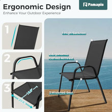 Pamapic Outdoor Dining Sets for 6, Rectangular Steel Slat Table with 6 Textilene Chairs, 7 Piece Patio Table and Chairs Set with Umbrella Hole for Patio, Backyard, Poolside (Black, No Umbrella)