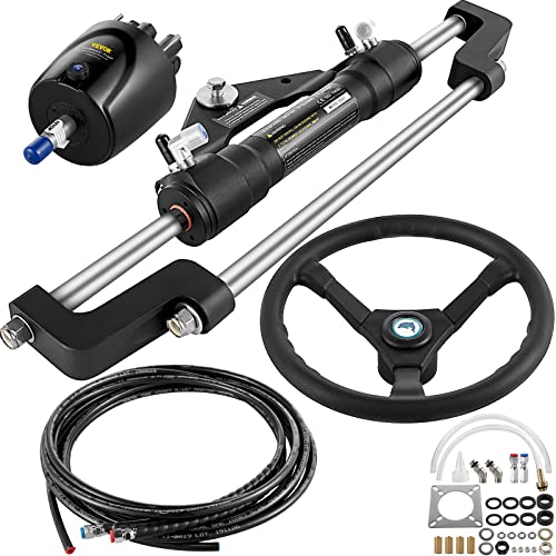 VEVOR Hydraulic Boat Steering System Kit 300HP with Helm Pump, Cylinder, Steering Wheel, Hose Black