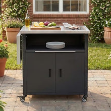 Foldable Outdoor Prep Station, BBQ Cart with Stainless Steel Top, Kitchen Island Grill Cart with Trash Rack for Backyard, Patio, Black 73.8"x22.4"x35.8"