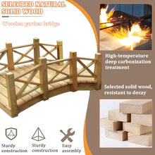 TT-YEL 5.9Ft Retro Curved Wooden Footbridge, Lawn Pond Bridge Walkway with Double Railings, Full Solid Wood Heavy Duty Garden Bridge, 500Kg Load-Bearing,Length 180cm