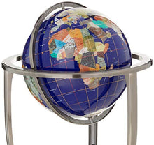 Unique Art Since 1996 Floor Standing Blue Lapis Gemstone World Globe 36x13 Inch with Silver Tripod