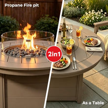Costaelm 47" Modern Outdoor Patio Backyard Round Propane Counter Height Fire Pit Table (Rocks Not Included), Weathered Wood