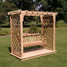 Keystone Amish Co. Manchester Cedar Garden Arbor with Swing, Heavy Duty Outdoor Wooden Archway Trellis & Porch Swing, Amish Crafted, Made in USA, 5-Foot, Natural Stain