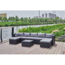 Pemberly Row Gray Wicker/Rattan Sectional with Storage Ottoman Grey