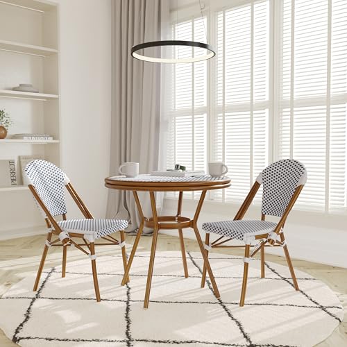 EMMA + OLIVER White/Navy Indoor/Outdoor Bistro Table Set with 2 Chairs