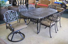 Elizabeth Outdoor Patio 7pc Set Oval Dining Table 42"x 87" Dark Bronze Cast Aluminum, Sunbrella Sesame Cushions