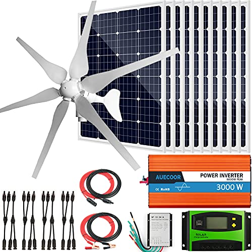 1600 Watts 24V Solar Wind Turbine Generator Kit: 1pc 400 Watt Wind Turbine + 10pcs 120W Mono Solar Panel +Solar Charge Controller & Wind Controller + 1pc 3000W 24V Inverter
