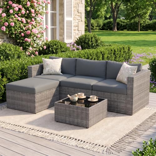 5 Pieces Wicker Patio Furniture Set - Patio Sofa and Chair for All Weather