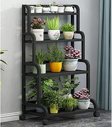 ZOCWJK Indoor Plant Stand Rolling Plant Shelf, 4 Tier Tall Flower Stand Ladder Flower Pots Holder with Rear Bar,Corner Plant Storage Display Rack for Balcony Living Room Garden,A-80x50x140cm