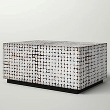 Modern Coffee Table Size 16'' H x 35'' L x 24'' D | All Season Solid Wood Laminated Coconut Shell, Perfect for Outdoor, Living Room, Bedroom, Lounge Aesthetic Table White Color Cute Charming