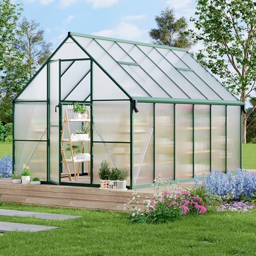 8'X14' Aluminum-Framed Polycarbonate Greenhouse, Heavy Duty Polycarbonate Greenhouse with Quick Setup Structure and Roof Vent, Large Enhanced Aluminum Greenhouses Kit for Outdoors