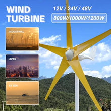 ZHOZHUT 800W / 1000W / 1200W Wind Turbine Generator Kit 12V / 24V / 48V Wind Power Generator with MPPT Controller and 5 Yellow Blades, Low Noise Windmill Generator for Marine, RV, Home,800w,24V