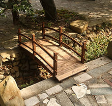 CMYUN Small Garden Bridges for Outdoors 4.6ft, Retro Wooden Pond Bridge for Home Backyard Garden Decor, Arch Farm Footbridge with Safety Rails