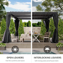 LATTOY Louvered Pergola 10x12 Aluminum with Adjustable Roof and Waterproof Curtains Black 10x20 FT