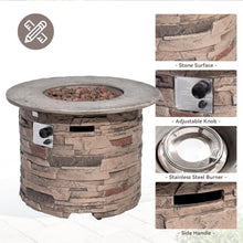 COSIEST Outdoor Propane Concrete Fire Pit Table w Imitation Stone Surface 32-inch Round Fire Table, Certified, 40,000 BTU Stainless Steel Burner, Free Lava Rocks, Fits 20lb Tank Inside