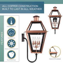 Quoizel Rue De Royal Charleston Outdoor Wall Lantern 29.5 Inch 4-Light Aged Copper