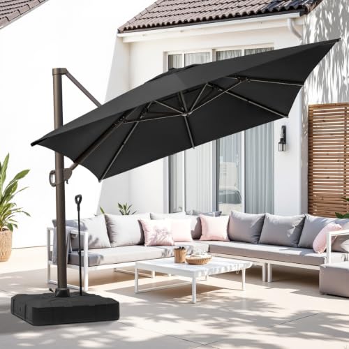 OROTLECT 13'x10' Rectangler Cantilever Patio Umbrella With Base – Effortlessly Movable by One Person