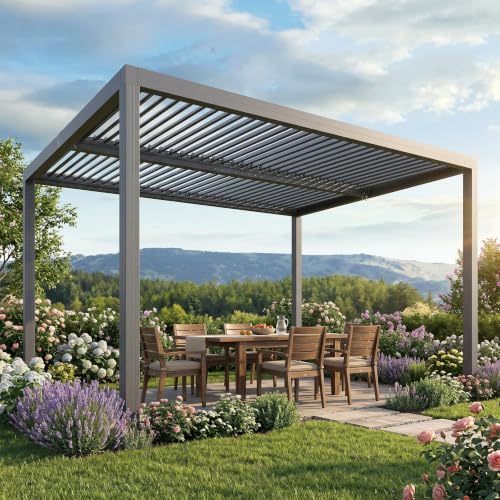 Takywep 12' x 16' Louvered Pergola, Aluminum Pergola with Adjustable Roof