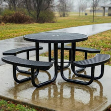 Coated Outdoor Furniture 46In Round Picnic Table, Expanded, Black