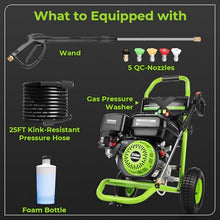 Professional 4200PSI 4GPM 212CC Gas Exterior Cleaner, 7.0HP Commercial Washing Machine with 1L Foam Bottle 9" Wheels 5 Nozzles 25FT Hose for Home Car Driveway Yard (EPA/CARB/ETL Compliant), Green