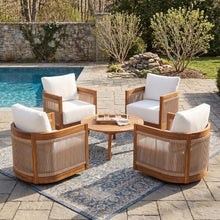 Christopher Knight Home Ayla Outdoor Acacia Wood Swivel Accent Chairs Set of 4, 360° Rotating Lounge Chair Outdoor with Cushions, Outdoor Swivel Chairs with Curved Tub Design, Natural + Beige