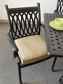 Patioland Grand Tuscany Outdoor Patio 9-pc Dining Set 44" X 84" Cast Aluminum and 8 Regular Dining Chairs with Sunbrella Cushions