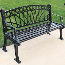TBLOTYD Patio Benches Cast Iron Garden Bench with Hollow Frame Backrest, Leisure Seat with Armrests, Black Outdoor Furniture
