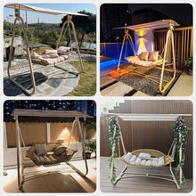 Outdoor Porch Swing with Canopy, PE Rattan Swing Chair with High-Resilience Seat and Back Cushions, Triangular Support Structure, for Backyard, Lawn, Porch, Garden