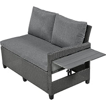 Merax 5-Piece Outdoor Patio Furniture Set, All Weather Sectional PE Rattan Sofa with Dining Table and Bench, Grey