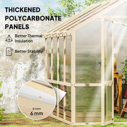 Solid Wood Greenhouse,Walk-in Outdoor Greenhouse with 0.24" Thick Panels, Top Vent & Lockable Door for Backyard, Garden