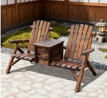 Seeheool Double Adirondack Chair Loveseat,Double Wooden Adirondack Chair with Ice Bucket,Outdoor Loveseat with High Backrest