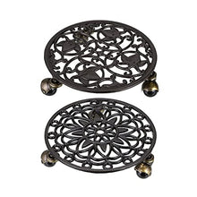 SIDUFHAOPKLL Cast Iron Plant Pallet Caddy Pot With Heavy Duty Wheels Round Flower Planter Trolley Casters Rolling Tray Coaster(E)