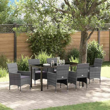 FUDUGEHMIOFWFJJ 7-Piece Grey Poly Rattan Outdoor Dining Set with Cushions, Patio Garden Furniture Set with Tempered Glass Table & Weather-Resistant Cushions for Backyard, Deck, Balcony