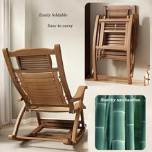 MHJKHG Folding Rocking Chair, Bamboo Rocker Chair with Massage Footrest, Garden Recliner with High Backrest, 5 Reclining Positions, Leisure Armchair, Lounge Chair, Load-Bearing