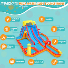 Whubefy 18x14FT Mega Inflatable Water Slide for Kids w/Extra Long Slide, 15-in-1 Wet or Dry Waterpark Bounce House - Dual Slide/2 Climbing Wall/Giant Splash Pool/Basketball Rim/Water Cannon/Blower