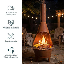 Sunnydaze Large Chiminea Outdoor Fireplace with Grill Grate, Rustic, 58"