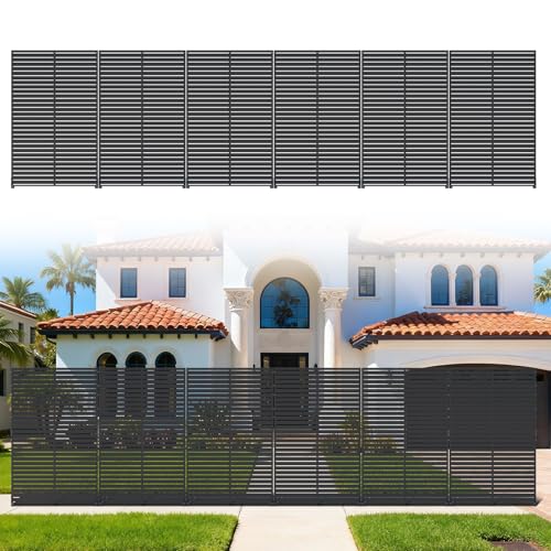 Privacy Screen Outdoor Freestanding Fence Panel with 6 Panel, 72" H×47" W HDPE Decorative Screen Panel with Stand, Air Conditioner Fence, Privacy Panels for Patio, Balcony, Garden, Backyard
