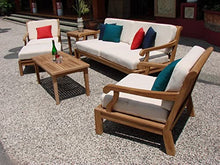 WholesaleTeak Sack 5 Pc Sofa Set: Sofa, 2 Lounge Chairs, Coffee Table & Side Table with Sunbrella Cushions in Outdoor Fabric #57003 Canvas White #12SK5