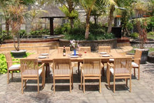WholesaleTeak 9 Pc Luxurious Grade-A Teak Dining Set with 94" Rectangle Table and 8 Lua Stacking Arm Chairs Brown