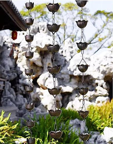 EliteBloom T2 Copper Rain Chains for Gutters,Roof Rain Catcher/Diverter,Unique Metal Link Rain Chain for Villa Temples,Copper-3m/10ft