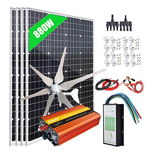 800W(880W) Solar Wind Power Kits Garden Off Grid System for Charging 12V 24V Battery: 400W Wind Turbine Generator + 480W Mono Solar Panel + Hybrid Charge Controller+1000W Inverter+Accessory