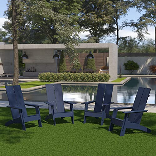 EMMA + OLIVER Set of 4 Navy Modern Dual Slat Back Adirondack Chairs