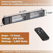 3,000 W Black Commercial Electric Infrared Heater (240 V) with Carbon-Fiber Heating Element & Halogen Bulb – Hardwired Wall/Ceiling Mount for Indoor or Outdoor Use