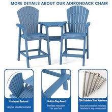 FOOWIN Tall Adirondack Chairs Set of 4 Recycled Poly Patio Stools with Tray Navy Blue