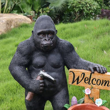 Outdoor Gorilla Garden Statue Flower Planter Urns with Welcome Sign, Resin Animal Yard Sculpture, Patio Porch Lawn Entryway Backyard Ornament for Courtyard Walkway Landscape Decor (Standing Gorilla)