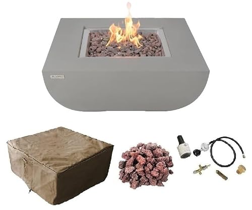AMS Fireplace | Modeno | Westport | Firepit Table | Cover and Lava Rocks Included | (Fuel: Liquid Propane - Light Gray)