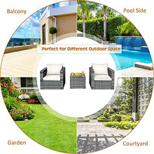 3 PC Patio Rattan Furniture Bistro Set Cushioned Sofa Chair Table White Single Sofa