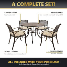 Kinger Home 5-Piece Cast Aluminum Outdoor Dining Set with Cushions, Oil-Rubbed Bronze